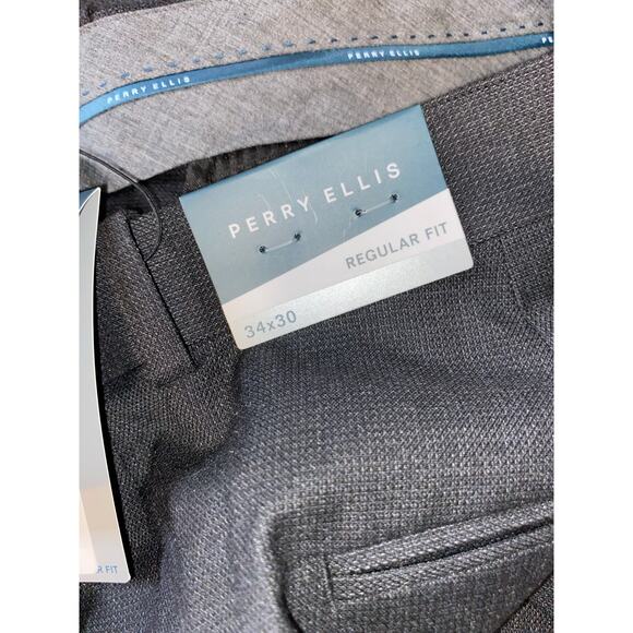 NWT $150 Men’s Perry Ellis 34x30 Regular Fit Black Dress Pants without Pockets - Picture 6 of 10